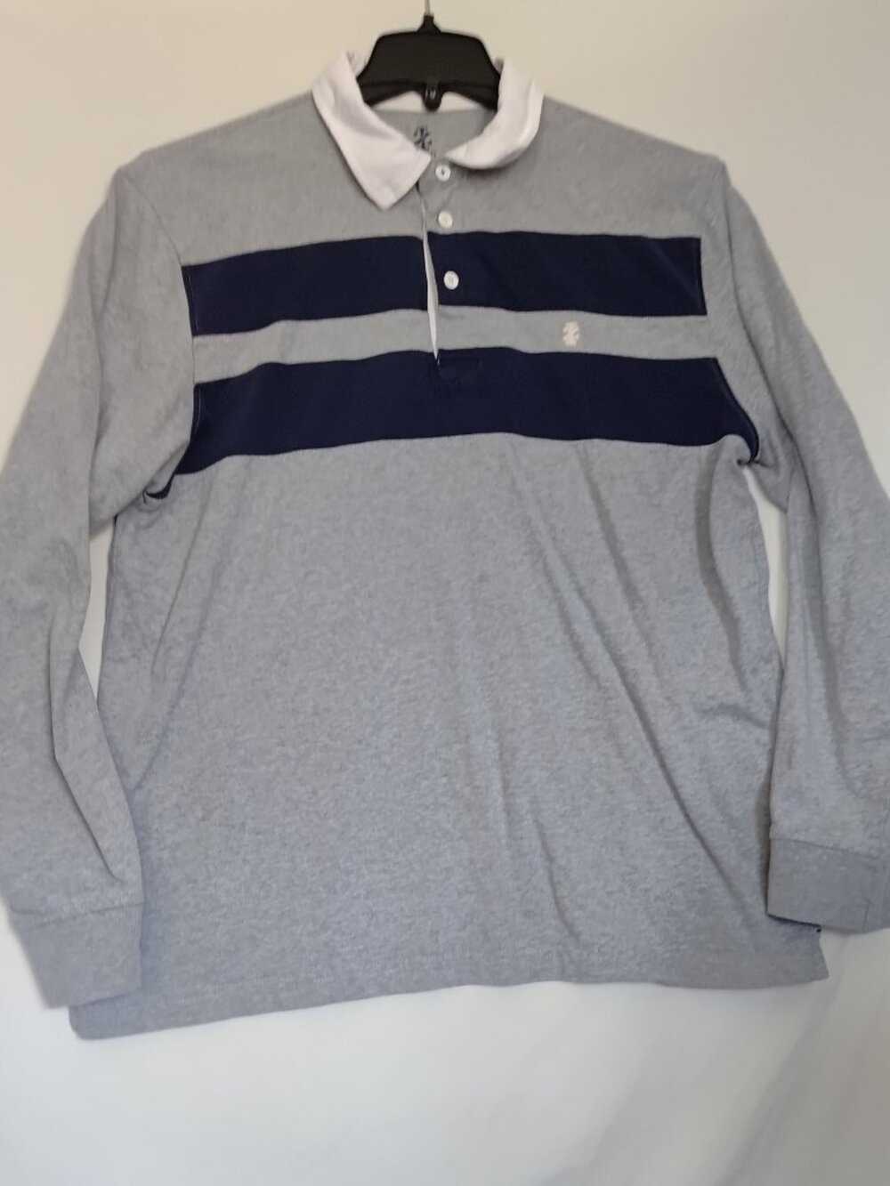 Izod Men's Polo Large Long Sleeve Top Grey Cotton